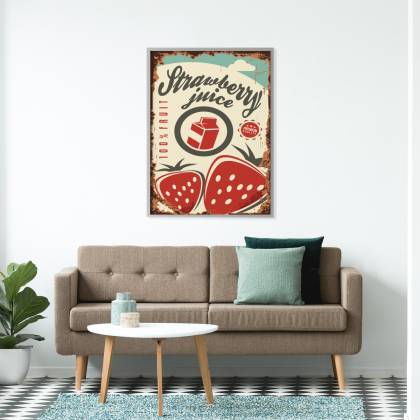 Plakat Sok Truskawkowy W Stylu Vintage Rama Aluminiowa Kolor Srebrny