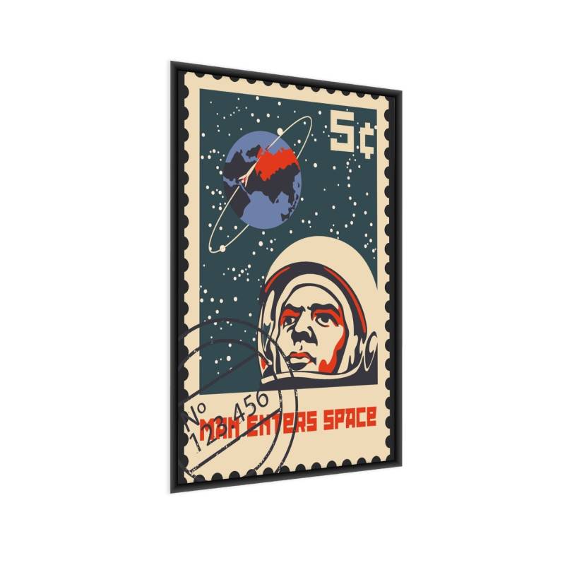 Plakat Znaczek Pocztowy Vintage Z Astronautą I Ziemią Rama Aluminiowa Kolor Czarny