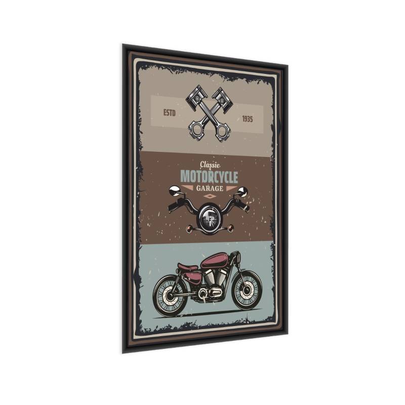 Plakat Motocykl Z Akcesoriami I Napisami W Stylu Vintage Rama Aluminiowa Kolor Czarny