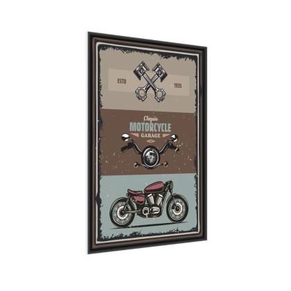 Plakat Motocykl Z Akcesoriami I Napisami W Stylu Vintage Rama Aluminiowa Kolor Srebrny