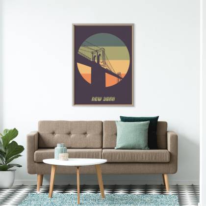 Plakat Most Brooklyn Bridge W Stylu Vintage Rama Aluminiowa Kolor Srebrny