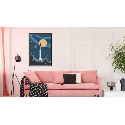 Plakat Startująca Rakieta Kosmiczna W Stylu Retro Rama Aluminiowa Kolor Czarny