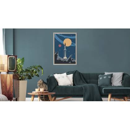 Plakat Startująca Rakieta Kosmiczna W Stylu Retro Rama Aluminiowa Kolor Srebrny