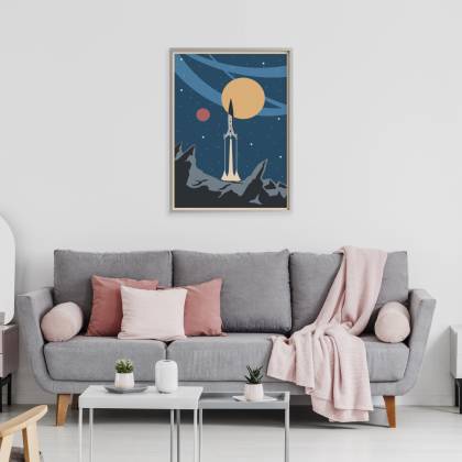 Plakat Startująca Rakieta Kosmiczna W Stylu Retro Rama Aluminiowa Kolor Srebrny
