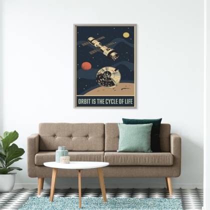 Plakat Sondy Kosmiczne W Stylu Vintage Rama Aluminiowa Kolor Srebrny