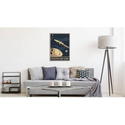 Plakat Asteroida Gwiazdy I Rakieta Kosmiczna W Stylu Vintage Rama Aluminiowa Kolor Srebrny