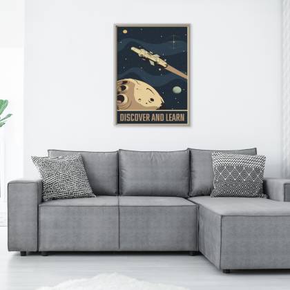 Plakat Asteroida Gwiazdy I Rakieta Kosmiczna W Stylu Vintage Rama Aluminiowa Kolor Srebrny