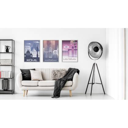 Plakat Wieloczęściowy Set Kolorowe Zarysy Popularnych Miast Rama Aluminiowa Kolor Czarny