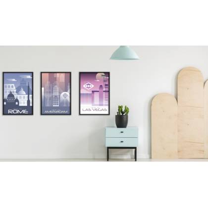 Plakat Wieloczęściowy Set Kolorowe Zarysy Popularnych Miast Rama Aluminiowa Kolor Czarny