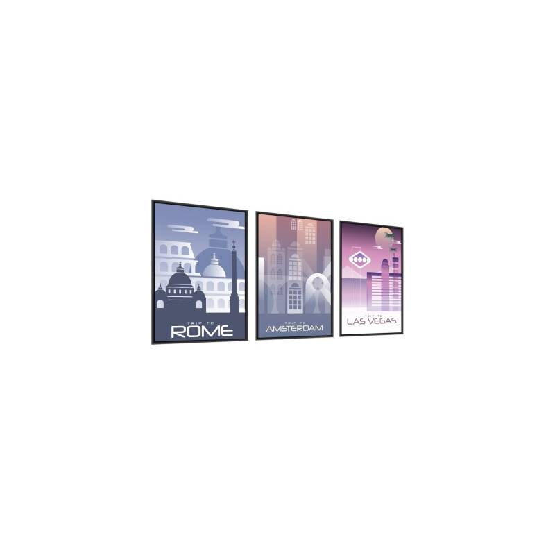 Plakat Wieloczęściowy Set Kolorowe Zarysy Popularnych Miast Rama Aluminiowa Kolor Srebrny