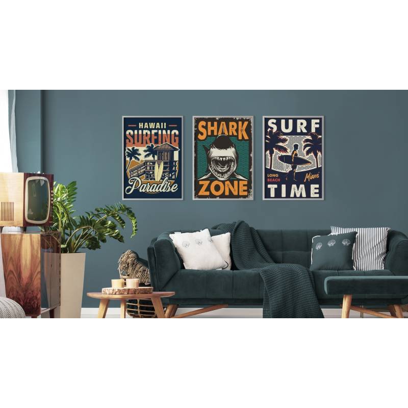 Plakat Wieloczęściowy Set Wakacyjne Widoki I Napisy W Stylu Retro Rama Aluminiowa Kolor Srebrny