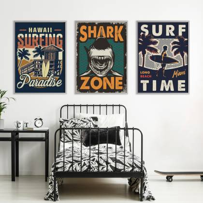 Plakat Wieloczęściowy Set Wakacyjne Widoki I Napisy W Stylu Retro Rama Aluminiowa Kolor Srebrny