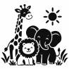 Szablon malarski DC02 Safari – żyrafa, lew i słoń – wzór