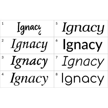 Naklejka dekoracyjna Imiona, imię: Ignacy, naklejki dla dzieci – 8 wzorów pisma