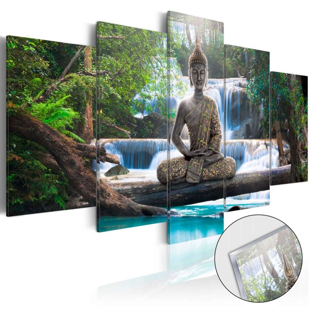 Obraz na szkle akrylowym  Budda i wodospad [Glass]