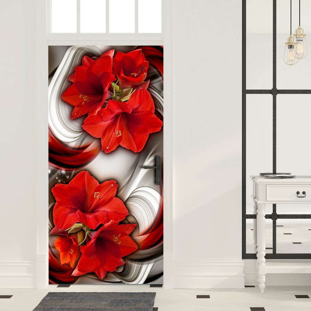 Fototapeta na drzwi  Tapeta na drzwi  Abstrakcja i czerwone kwiaty