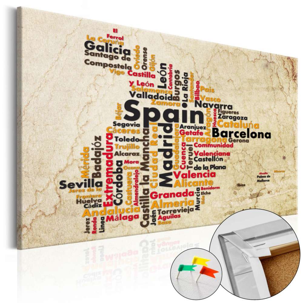 Obraz na korku  Hiszpańskie miasta (ES) [Mapa korkowa]