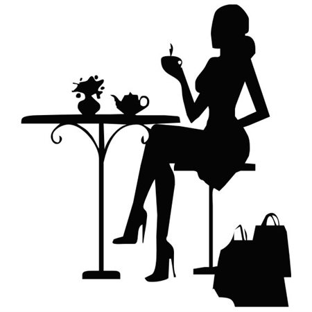 Szablon malarski EXL111, kobieta po zakupach na kawie, shopping, laska, zakupy, torby kawa, EXL 111