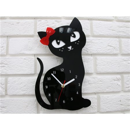 Zegar ścienny Kot BLACK