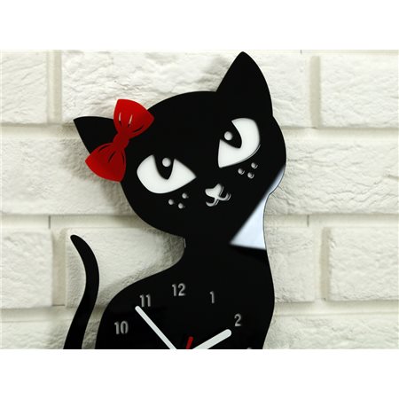 Zegar ścienny Kot BLACK