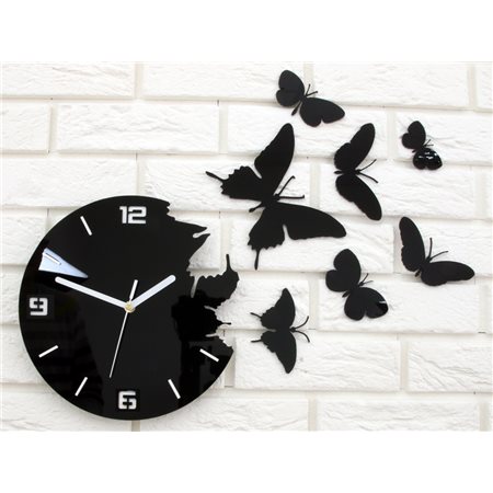 Zegar ścienny Motyle 3D Black