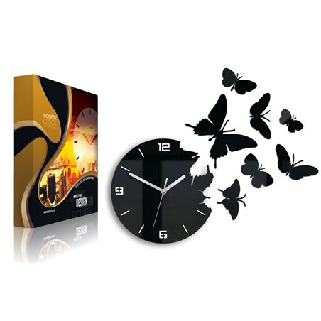 Zegar ścienny Motyle 3D Black