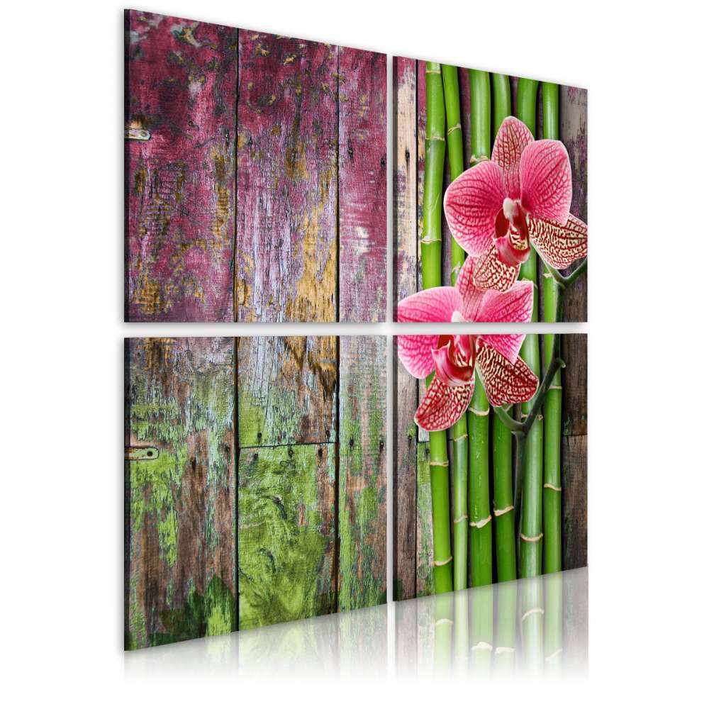 Obraz  Bambus i orchidea