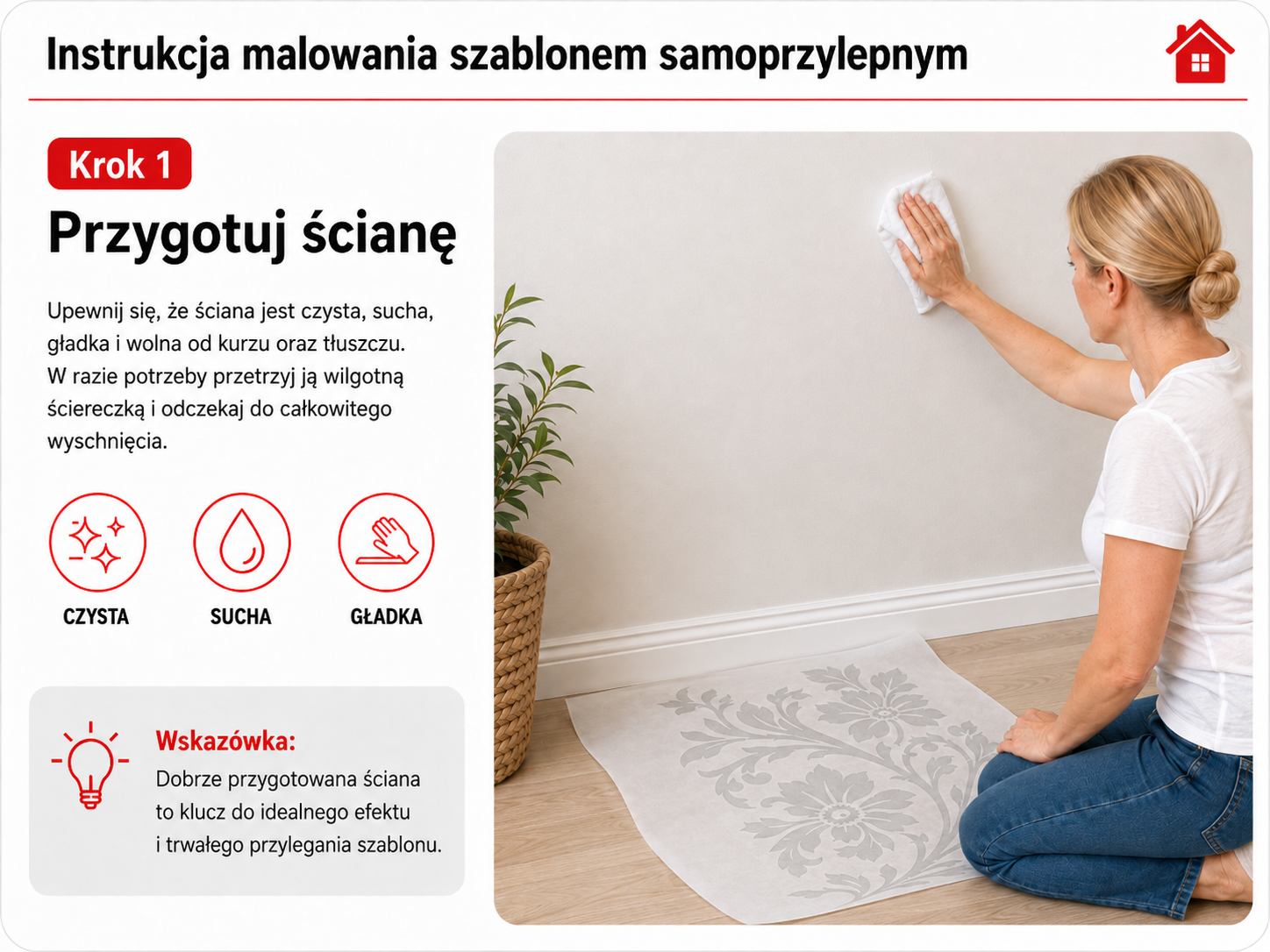 Instrukcja malowania szablonem samoprzylepnym – krok 1