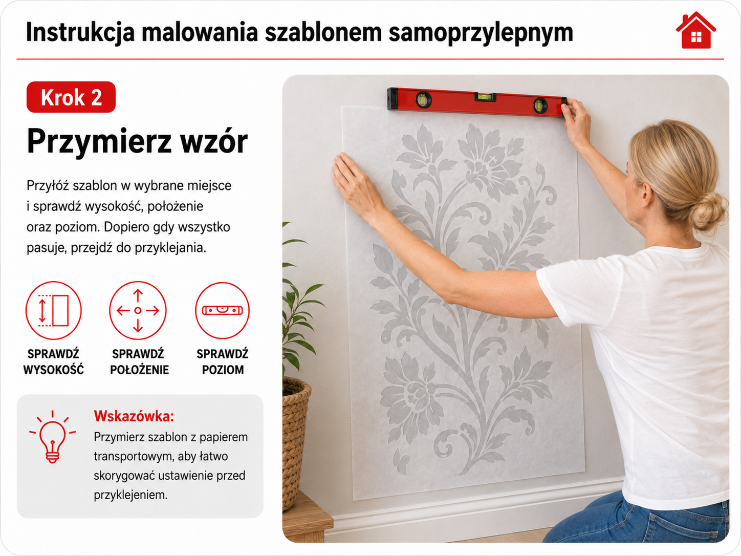 Instrukcja malowania szablonem samoprzylepnym – krok 2